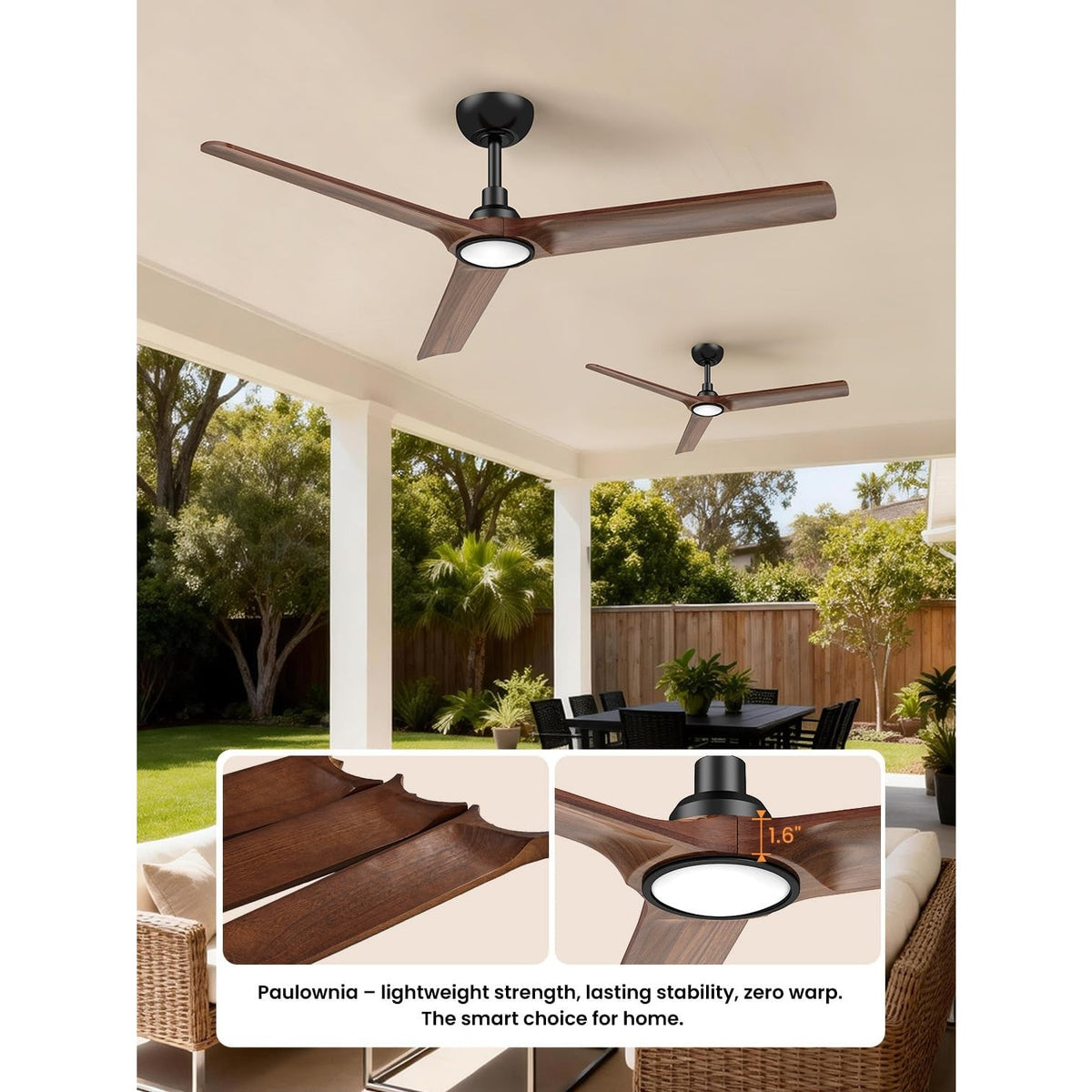 Mildear 52" Solid Wood Ceiling Fan Light Remote Dark Walnut DC Motor 6 Speed