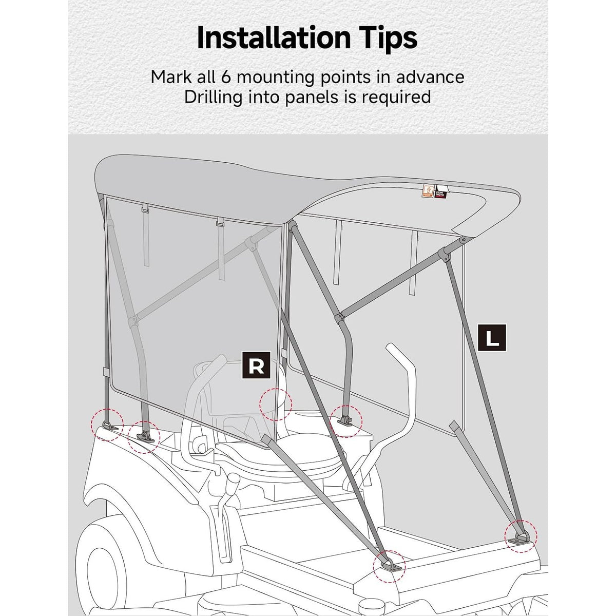 KEMIMOTO Zero Turn Mower Sun Shade Canopy UPF 50+ Blackout Curtains