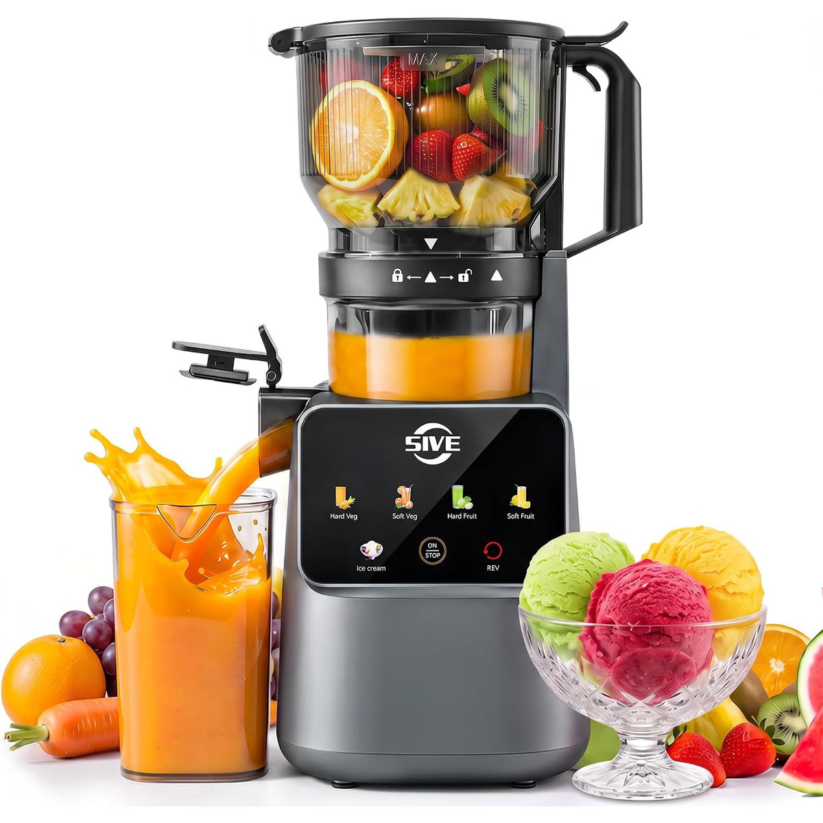 5ive 300W Cold Press Juicer 6.1" Wide Chute Juice Sorbet Nut Milk 1.2L