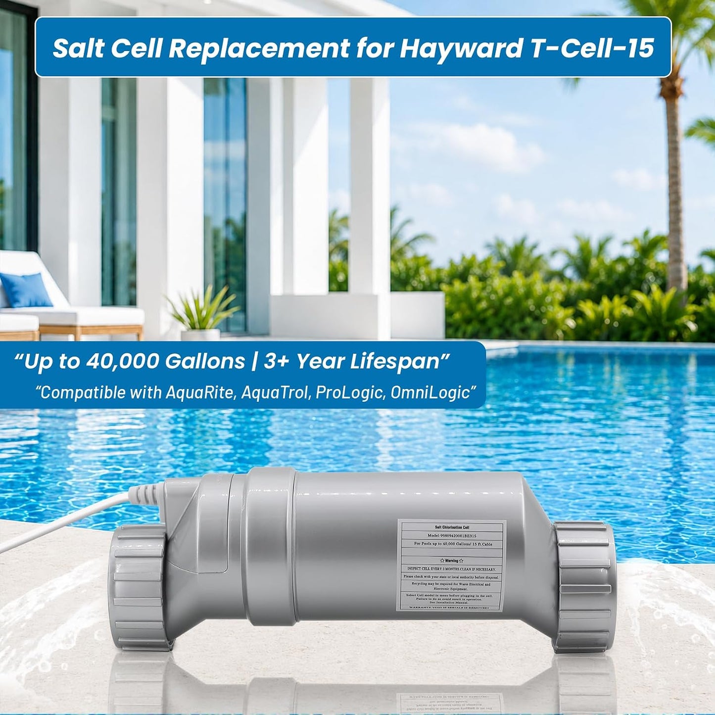 Salt Cell Replacement for Hayward T-CELL-15 W3T-CELL-15 AquaRite 40000 Gallon