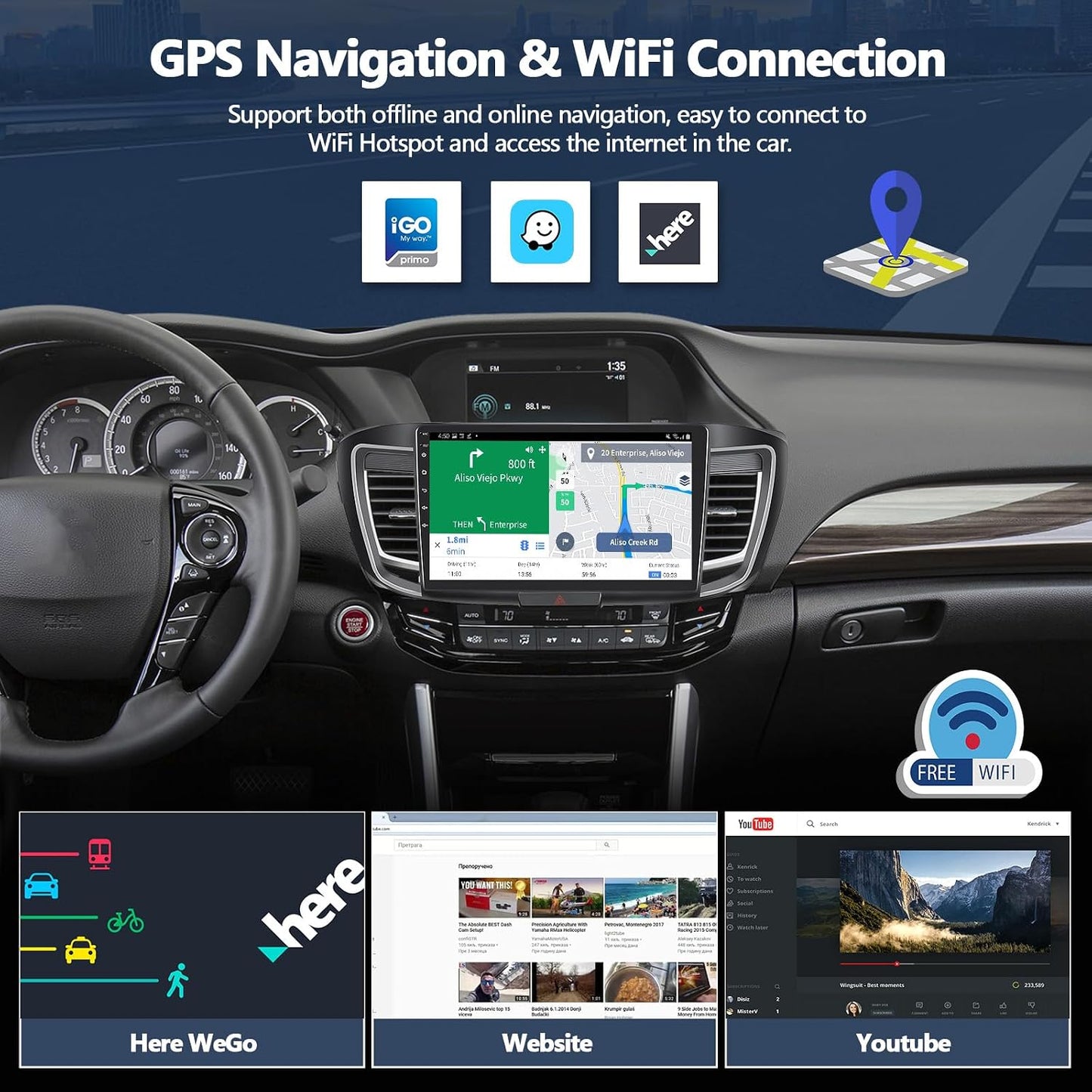 CAMECHO 9" Car Stereo 4GB+64GB for Honda Accord 2016-2017 Wireless CarPlay