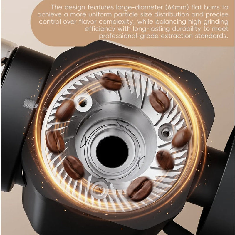 Texvate 64mm Flat Burr Coffee Grinder 100 Settings SUS420 Anti Static Black