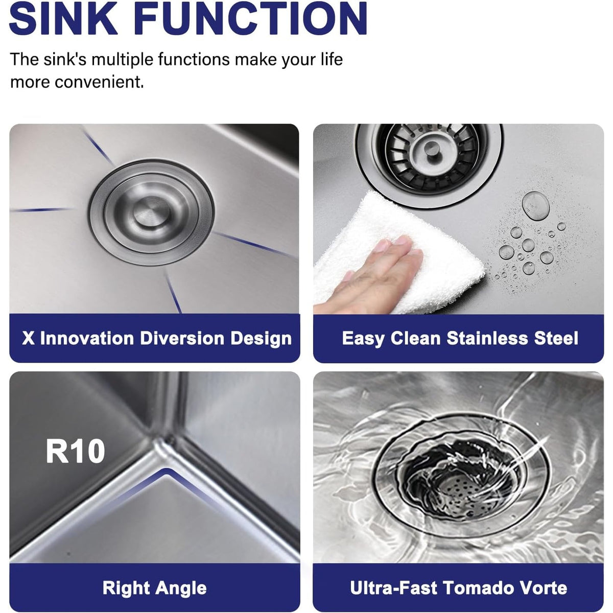 VAPSINT 20x16 Drop In Kitchen Bar Sink 16 Gauge T304 Stainless Brushed Nickel