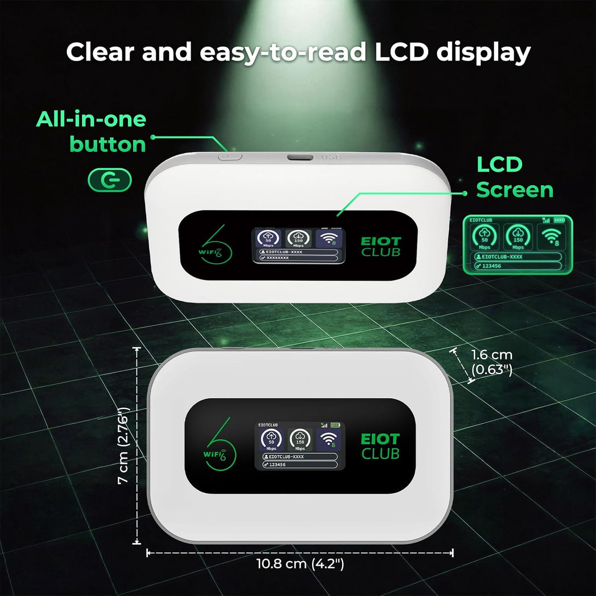 EIOTCLUB 4G LTE Portable WiFi Hotspot Prepaid No Contract 32 Devices 3000mAh