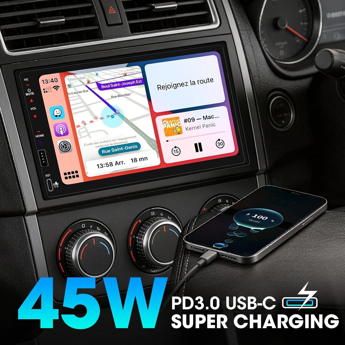 7" Double Din Car Stereo Wireless CarPlay Android Auto DSP Touchscreen Radio
