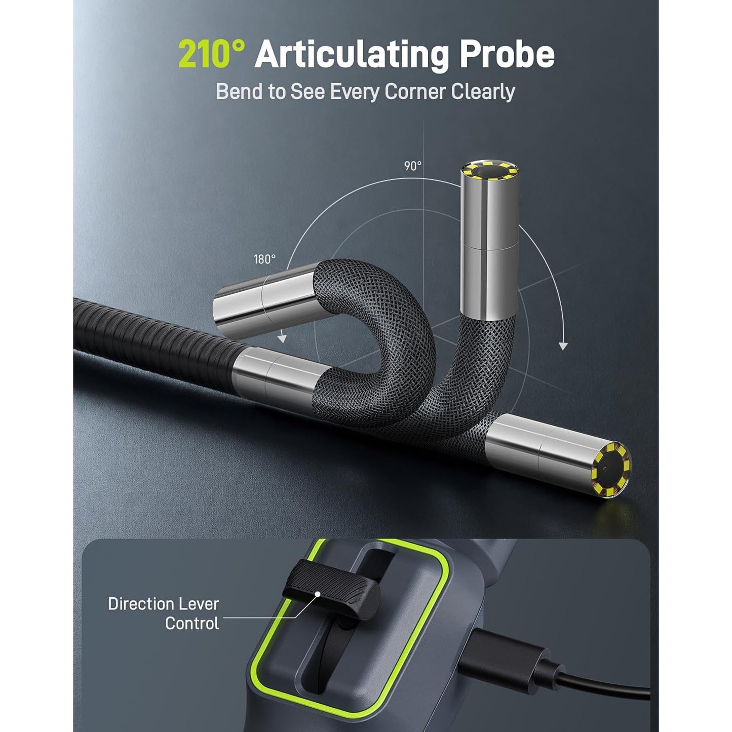 Anykit Articulating Borescope 210 Two-Way 5.5mm Probe 5FT for iPhone Android
