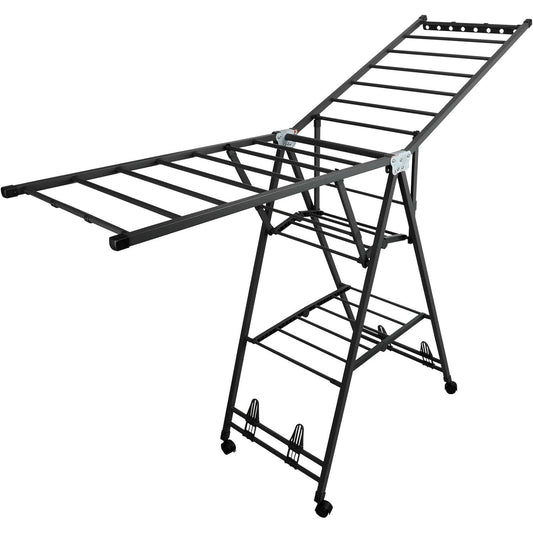 2-Tier Folding Clothes Drying Rack Metal Laundry Hanger Indoor Outdoor Portable