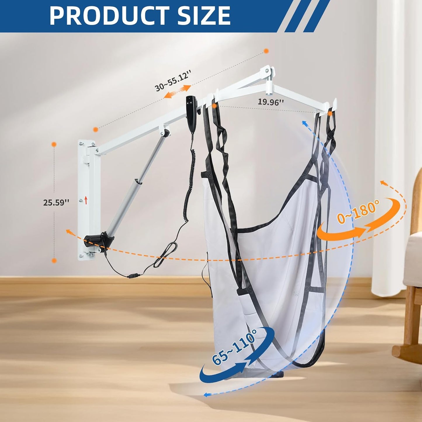 Wall Mounted Electric Patient Lift with Sling 330 lb Transfer Hoist Elderly