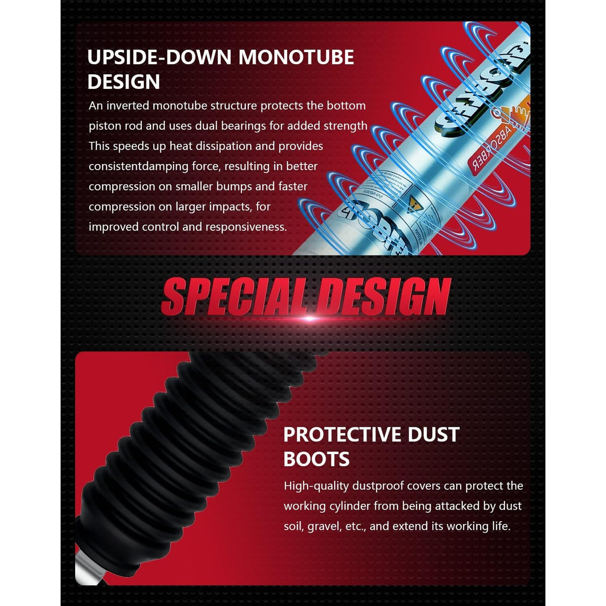 Front Shock Absorbers Jeep Wrangler JL JLU 2018-2024 0-1.5 Inch Lift (Pair)