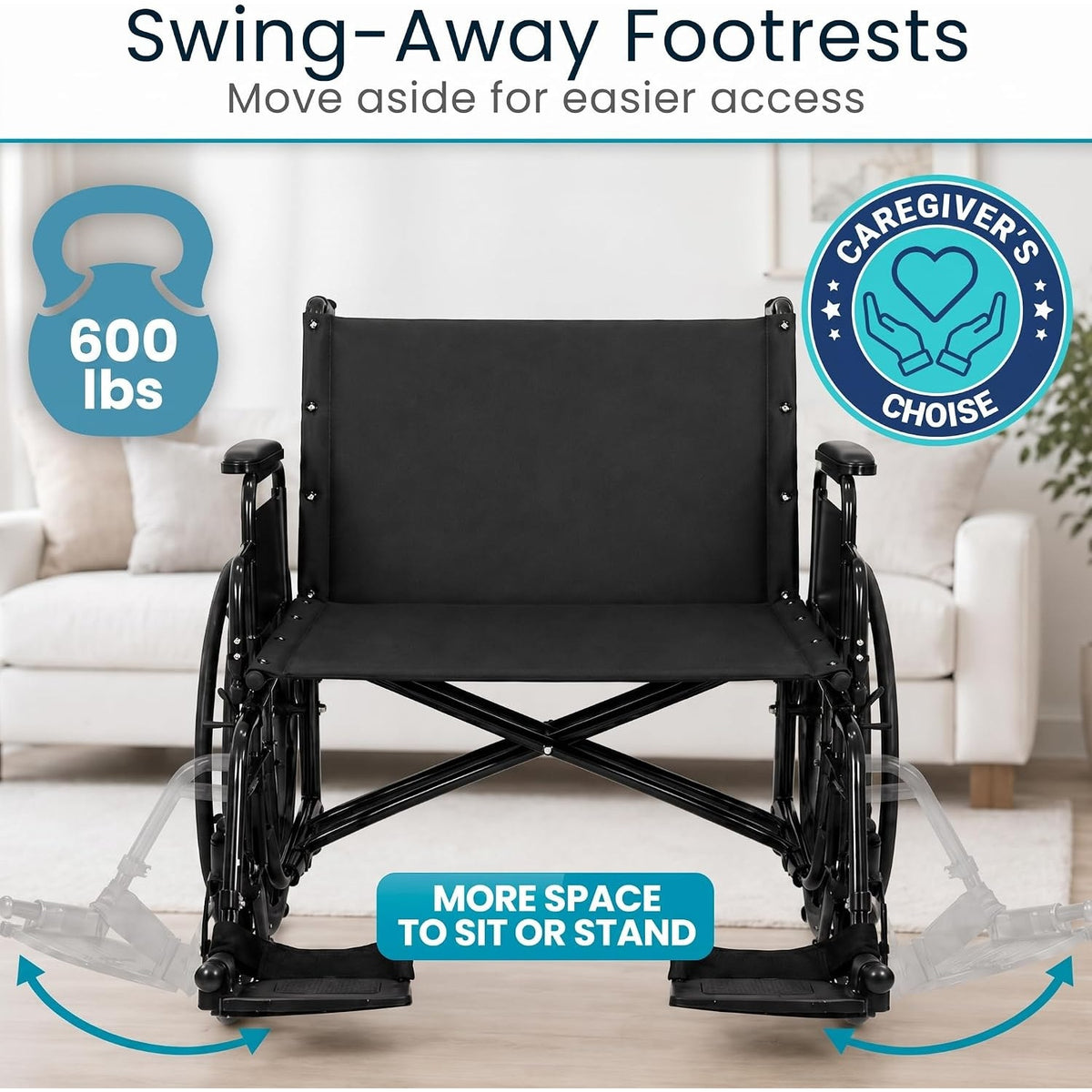 Vive Extra-Wide Bariatric Wheelchair for Adults (600 lb Capacity, 28” Seat)