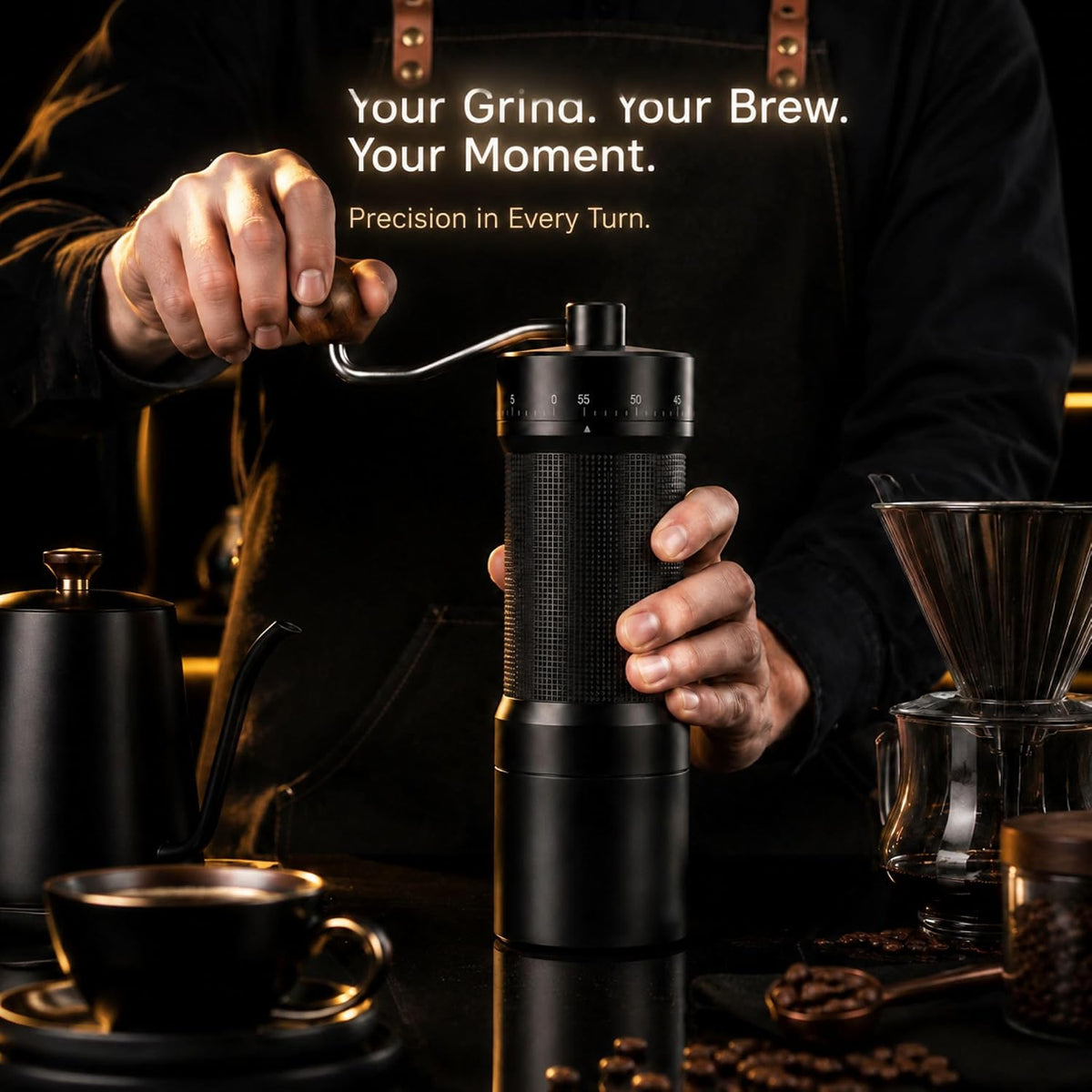 Diwenthlor Manual Coffee Mill 420 Steel Conical Burr 55 Grind Settings Black