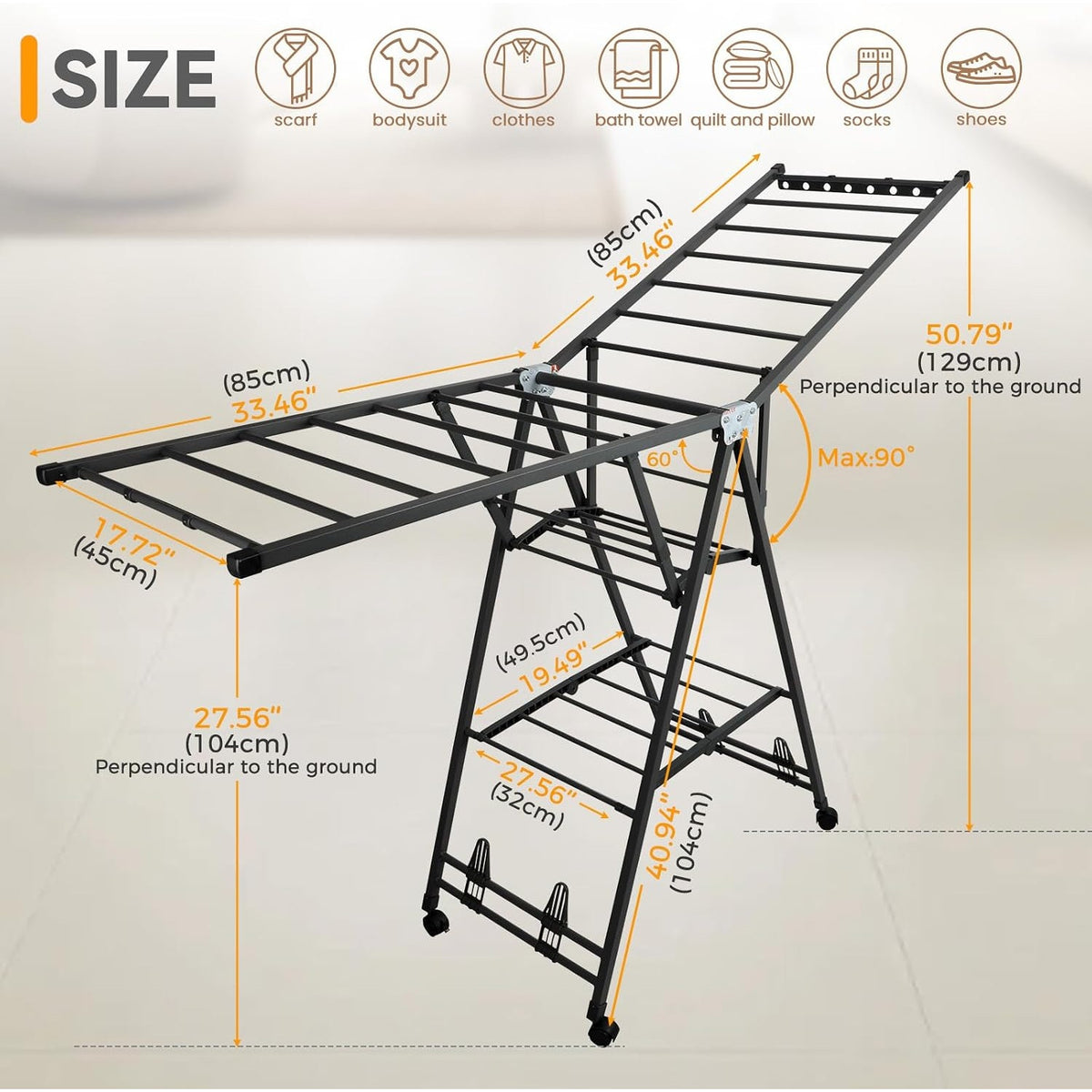 2-Tier Folding Clothes Drying Rack Metal Laundry Hanger Indoor Outdoor Portable