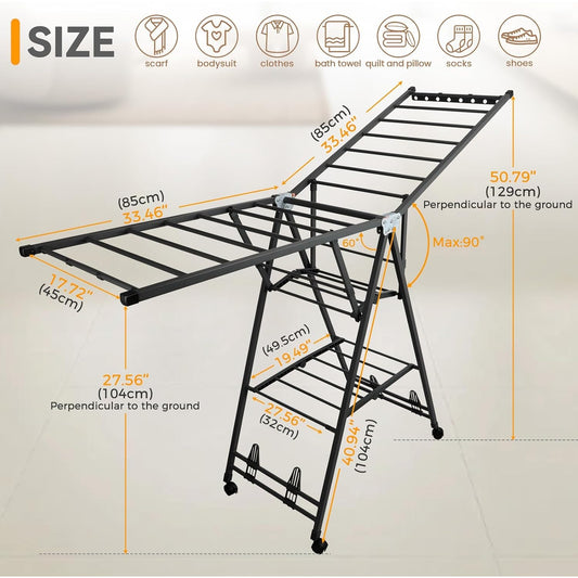 2-Tier Folding Clothes Drying Rack Metal Laundry Hanger Indoor Outdoor Portable