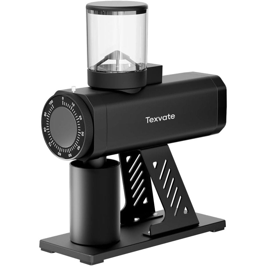 Texvate 64mm Flat Burr Coffee Grinder 100 Settings SUS420 Anti Static Black