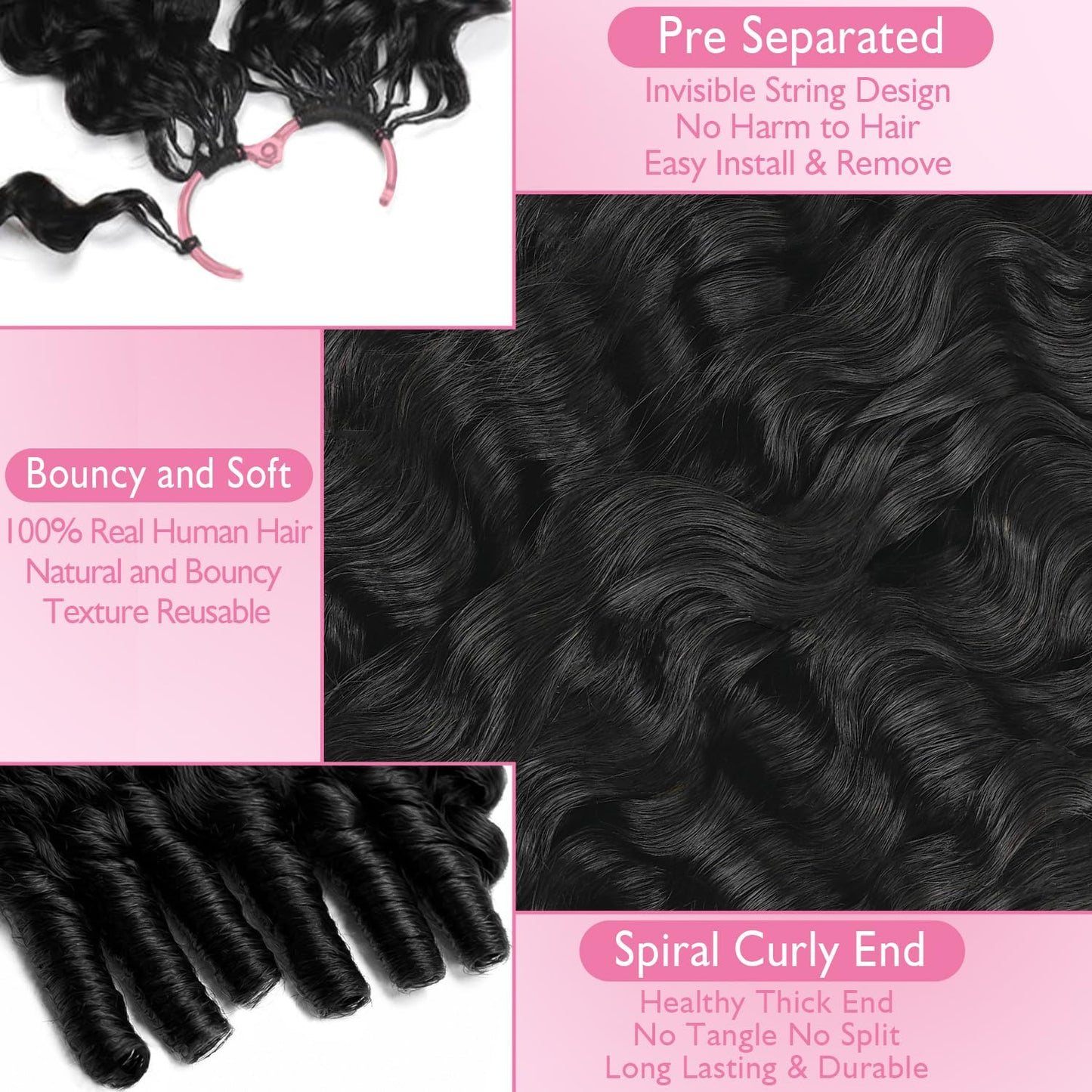 Burmese Curly Feather Crochet Human Hair 18 Inch 60g Knotless Natural Black