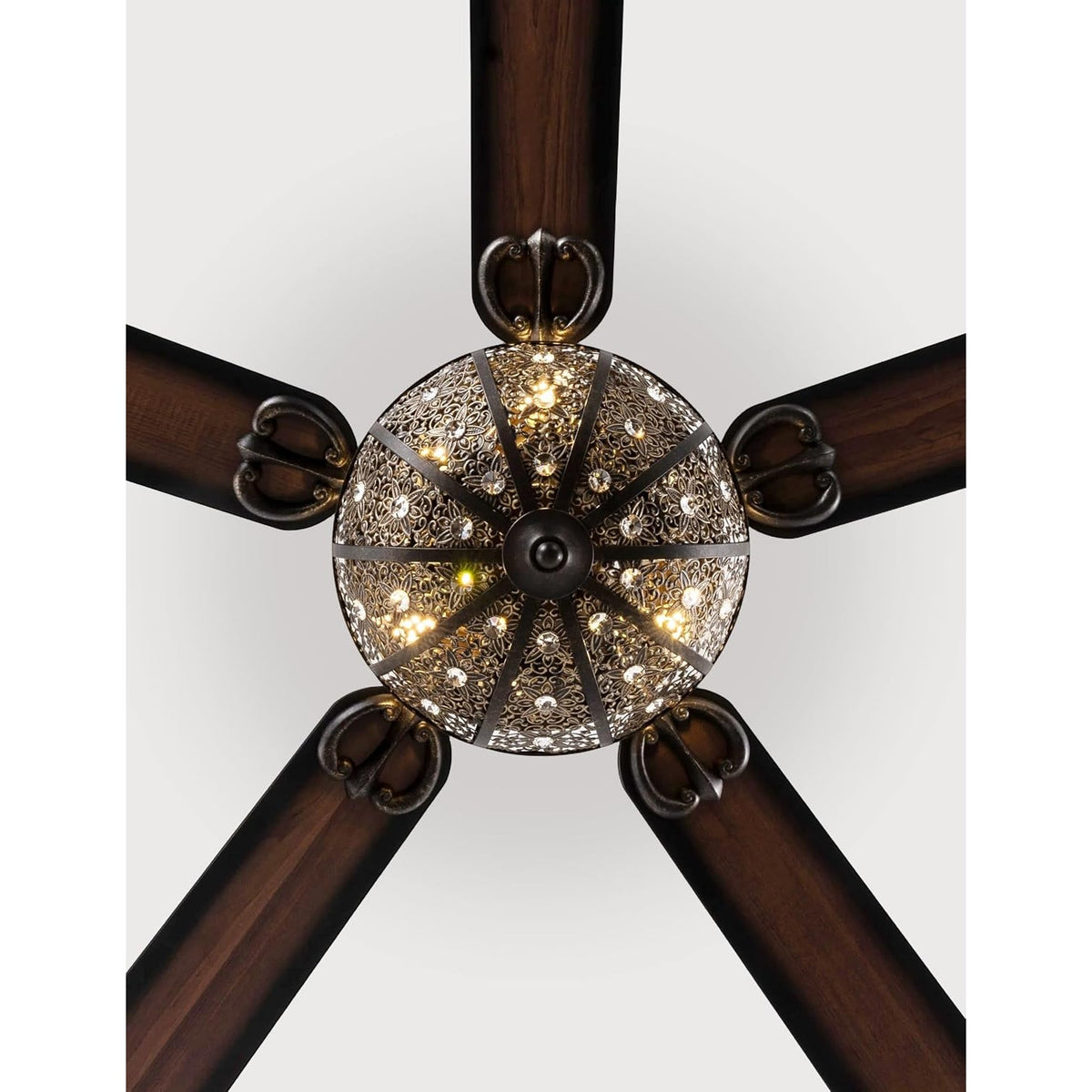 Vivlite 52" Vintage Chandelier Ceiling Fan Light Antique Bronze Crystal 5 Blade