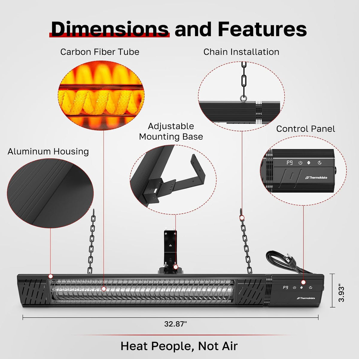 ThermoMate 1500W Patio Heater 120V Infrared Carbon Fiber Remote Wall Ceiling