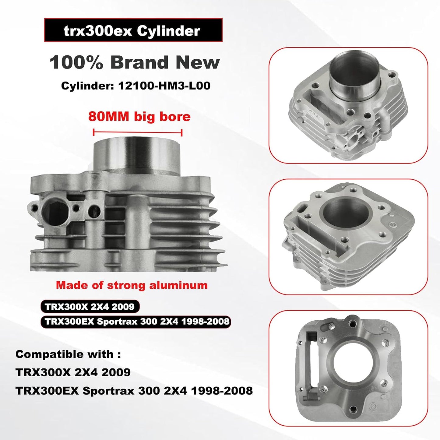 80mm 330cc Big Bore Cylinder Piston Kit Honda TRX300EX 1993-2008 12100-HM3-L00