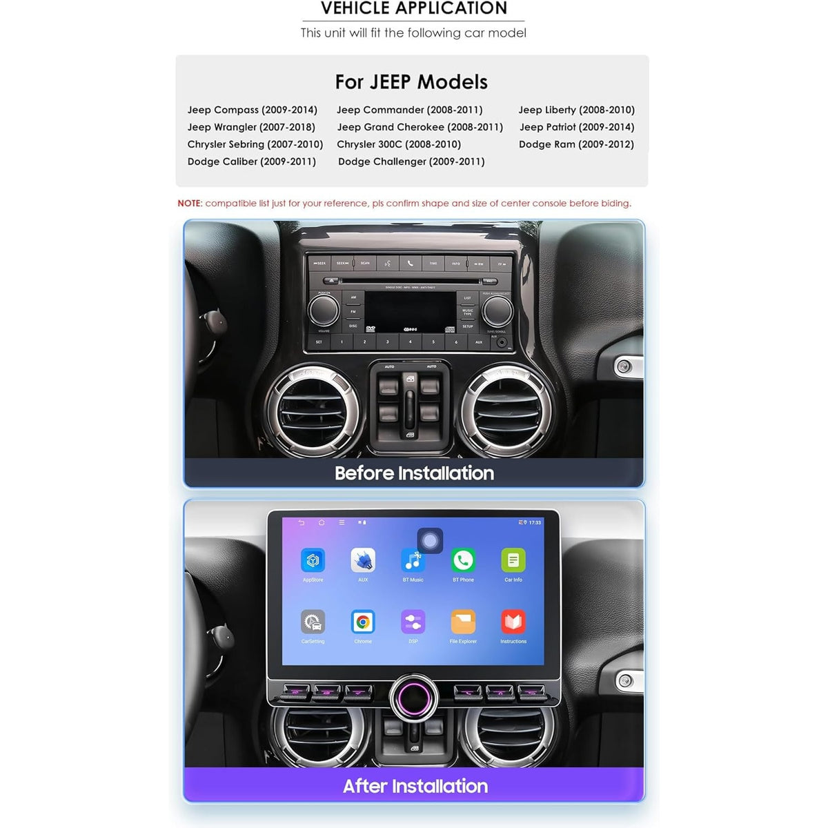 10.1in Android 15 Car Stereo Jeep Wrangler JK 07-18 Dodge Ram 09-12 CarPlay