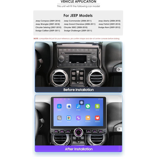 10.1in Android 15 Car Stereo Jeep Wrangler JK 07-18 Dodge Ram 09-12 CarPlay
