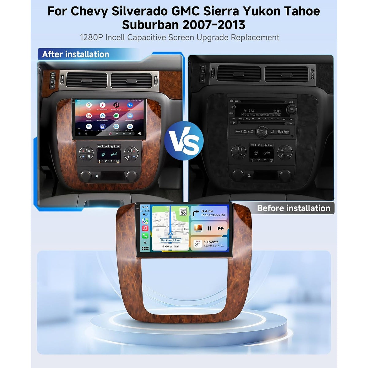 9" Car Radio Chevy Silverado GMC Yukon Tahoe Suburban 2007-2013 CarPlay Auto
