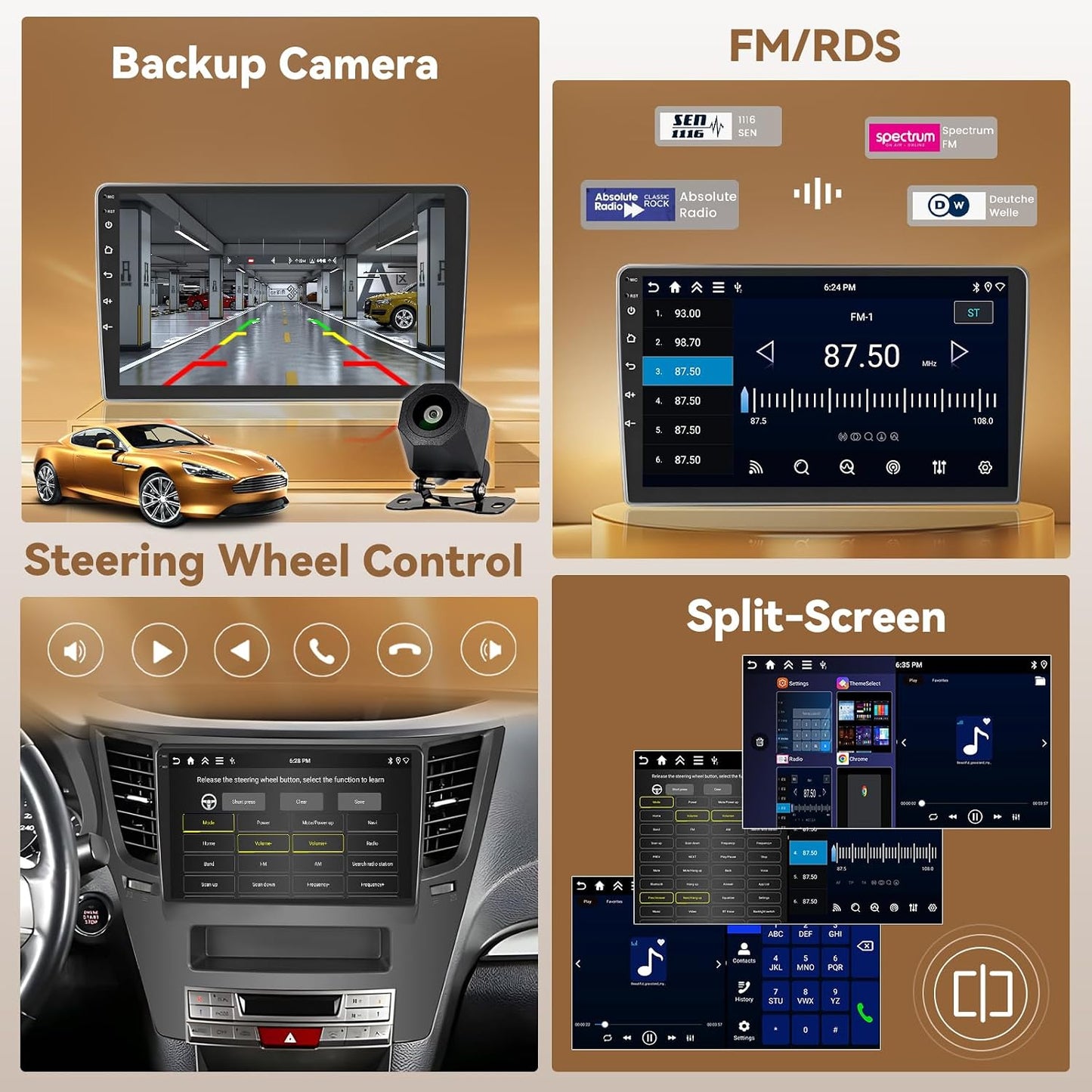 Subaru Outback Legacy 2010-2014 Android 15 Car Stereo 9" CarPlay GPS 4+64G, 5G WiFi/Bluetooth/Mirror Link GPS SWC FM/EQ, Backup Cam+Mic