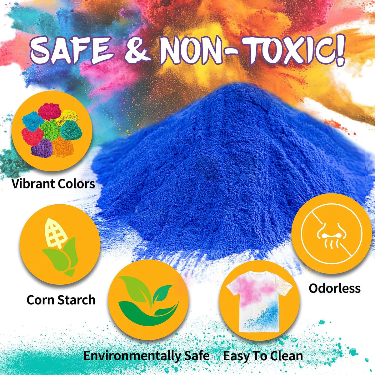 AWZNG Holi Color Powder 40 Lbs 8 Pack Color Run Bulk 5 Lb Bags 8 Colors