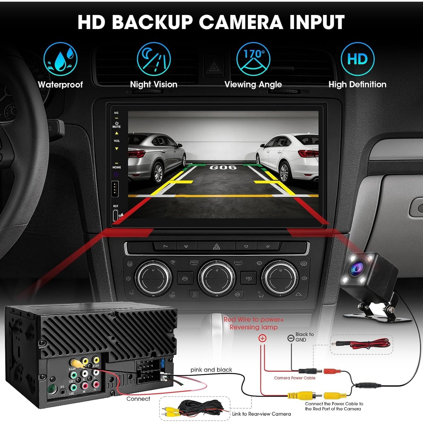 7" Double Din Car Stereo Wireless CarPlay Android Auto DSP Touchscreen Radio