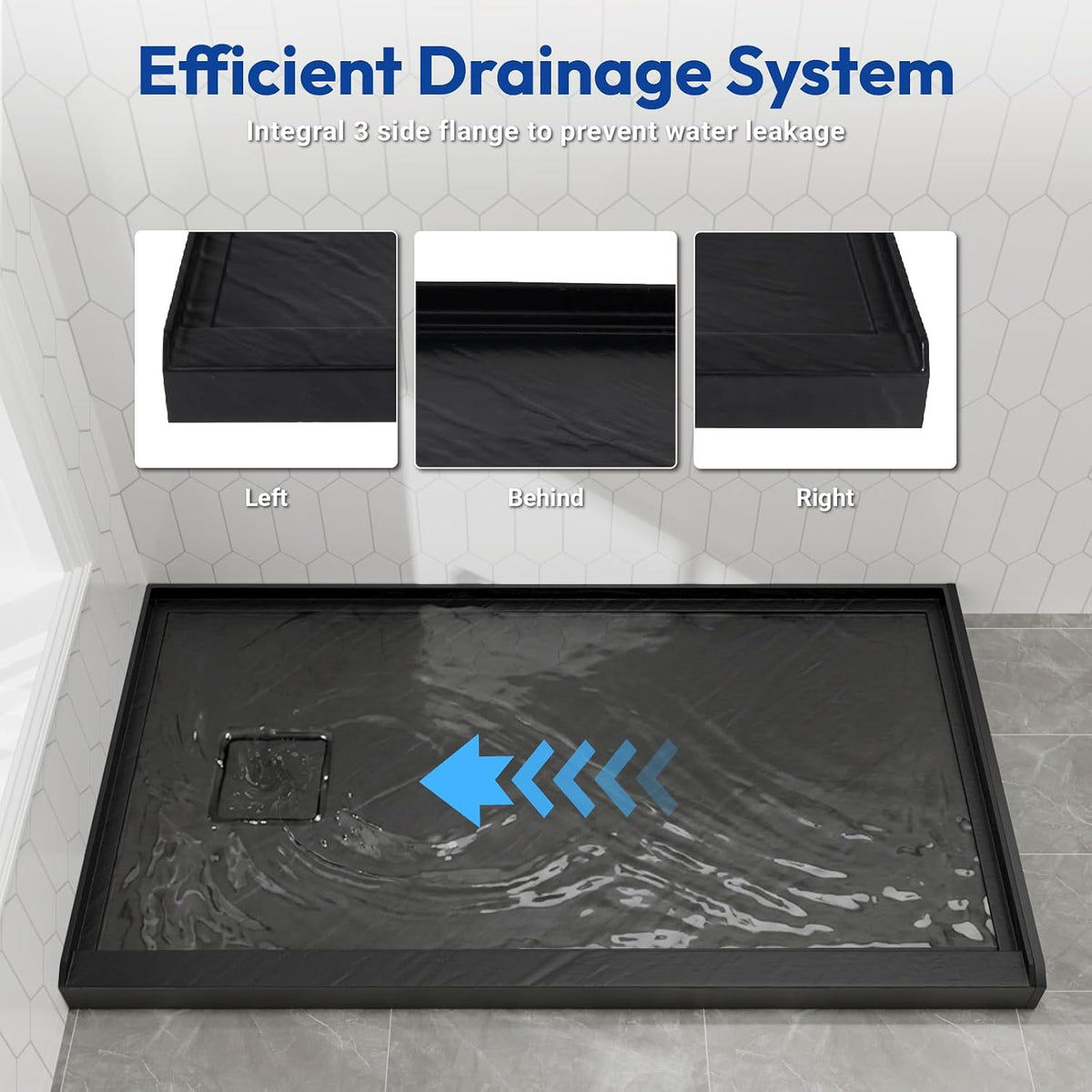 Mokleba 60x32 Shower Pan Left Drain Matte Black Acrylic Magnetic Cover