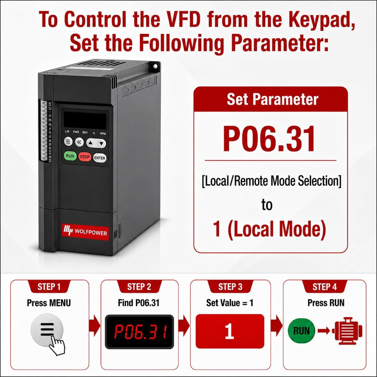 Wolvneo G30E 3HP 2.2kW VFD 220V 1PH In 3PH Out Motor Speed Controller
