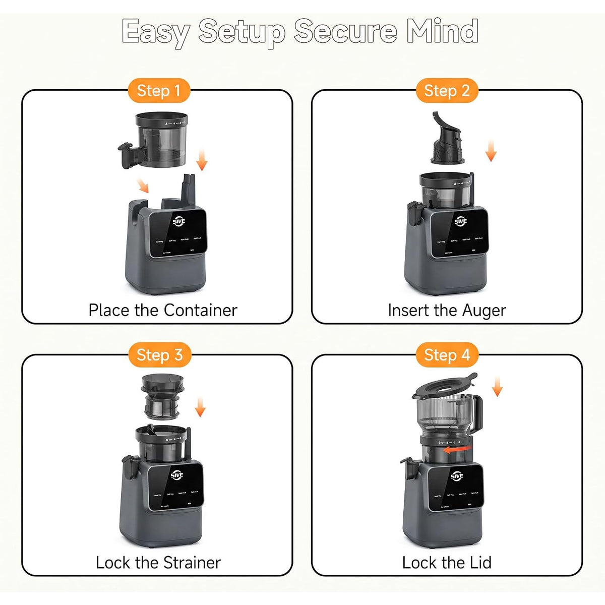 5ive 300W Cold Press Juicer 6.1" Wide Chute Juice Sorbet Nut Milk 1.2L