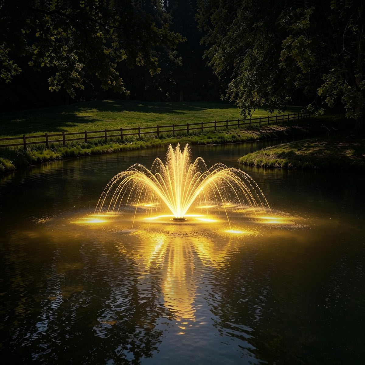 Ecospray 450W Floating Pond Fountain RGB LED 100ft Cord 4 Spray Nozzles