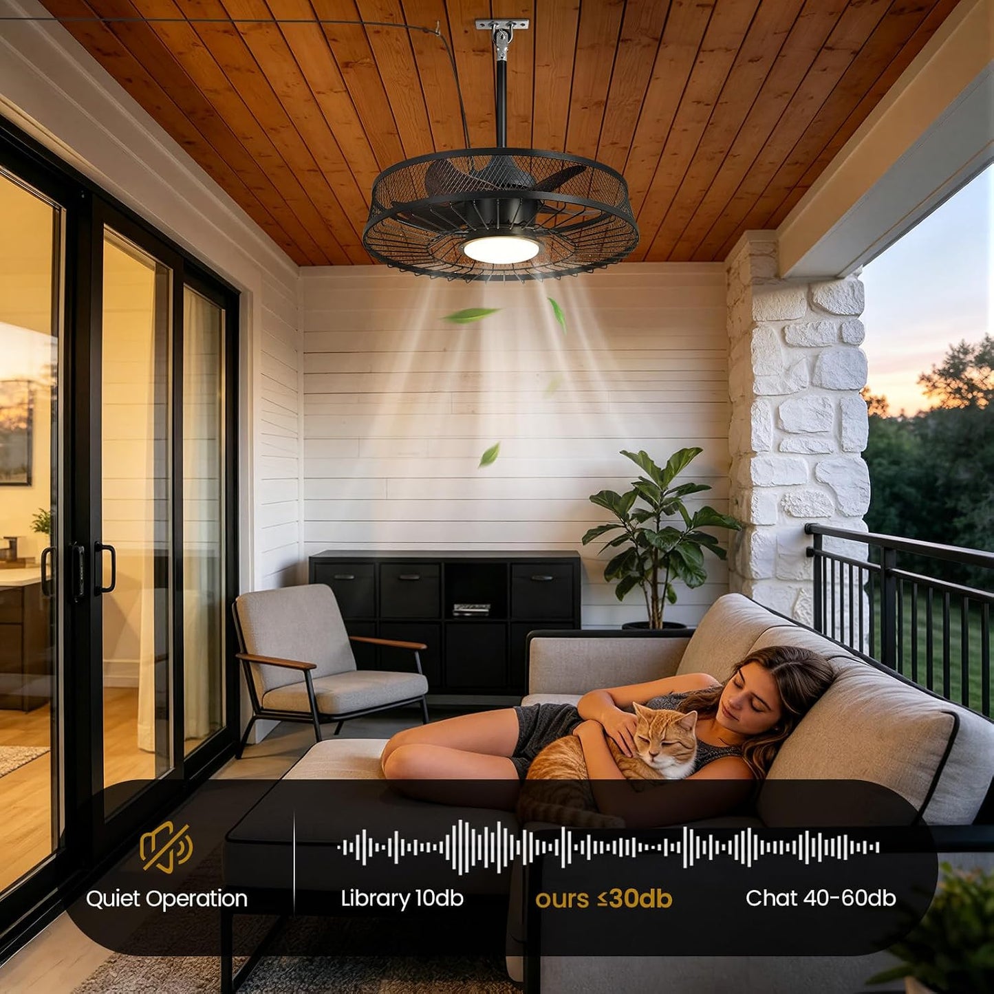 Linour 22 in Outdoor Ceiling Fan with Light Plug In Remote App Wet Rated