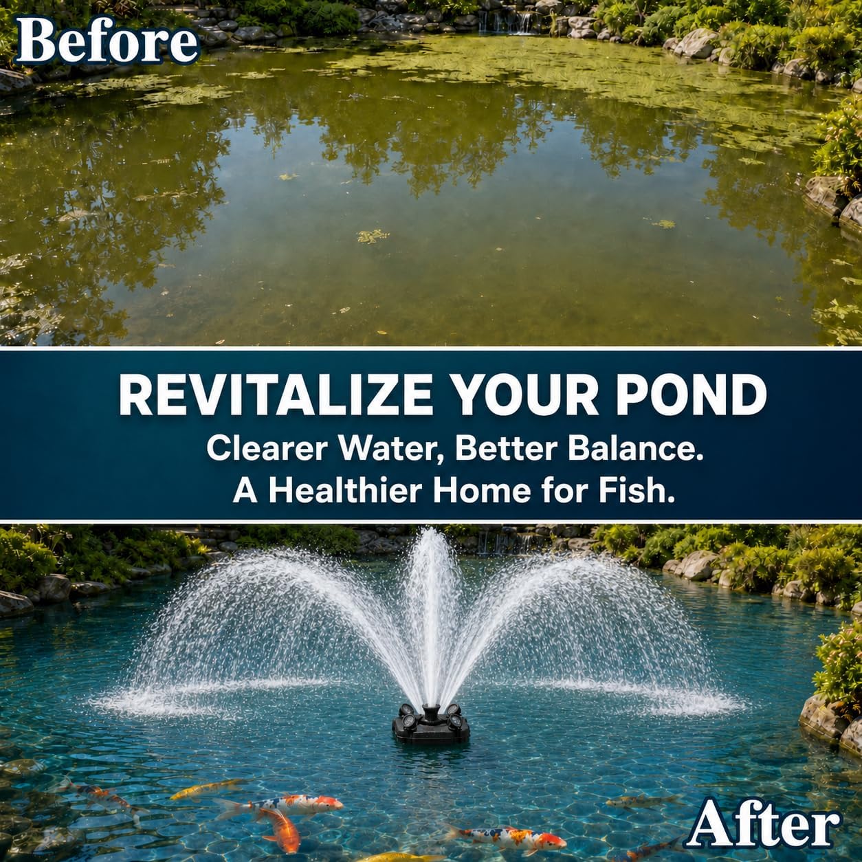 Floating Pond Fountain Aerator 1HP 750W 15000 GPH RGB Lights 100ft Cord Timer