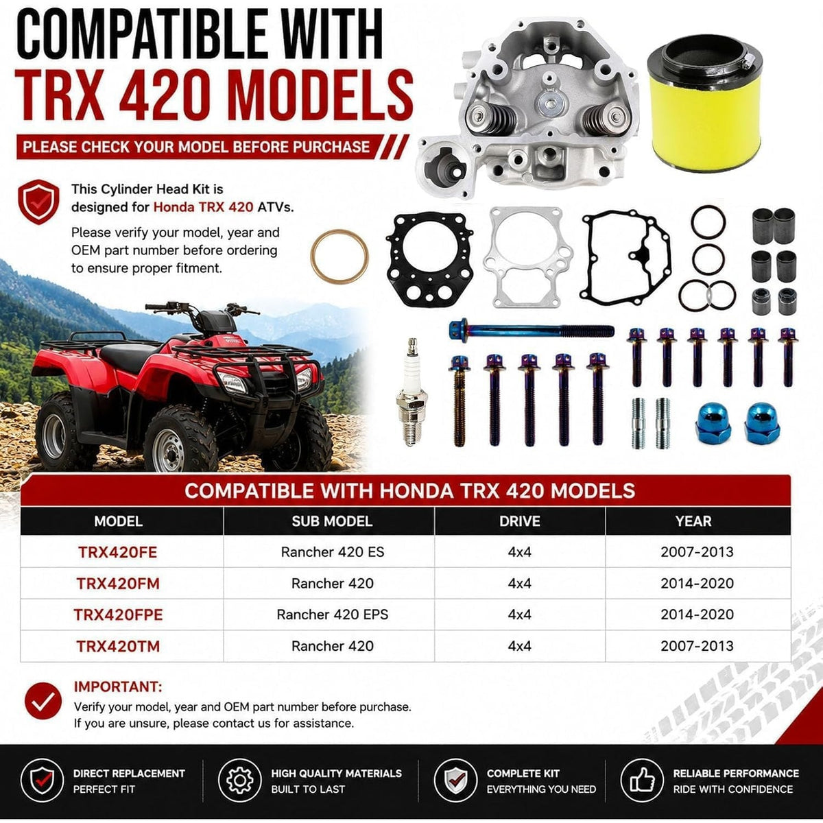 12200-HP7-A01 Cylinder Head Honda Rancher 420 TRX420 Foreman 500 Pioneer 500
