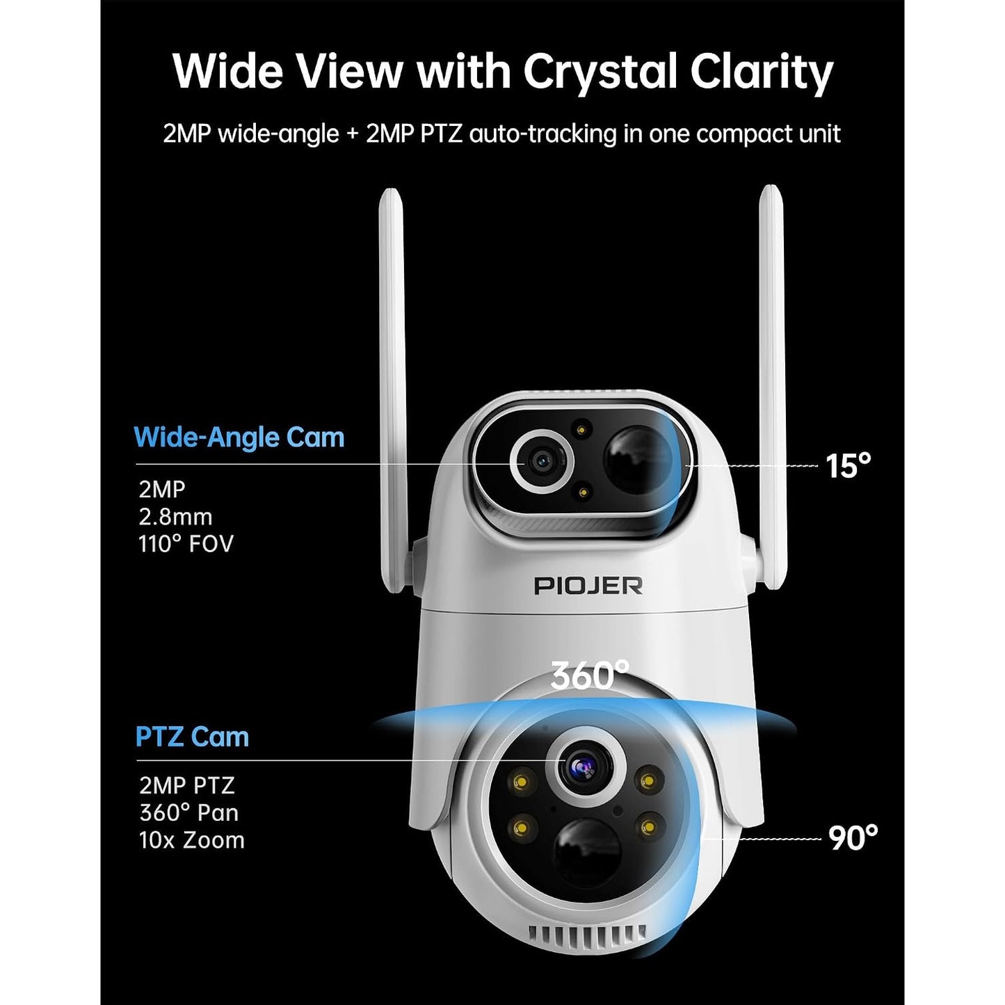 Solar Security Camera Wireless Outdoor Dual Lens 2K PTZ 360 Color Night Vision