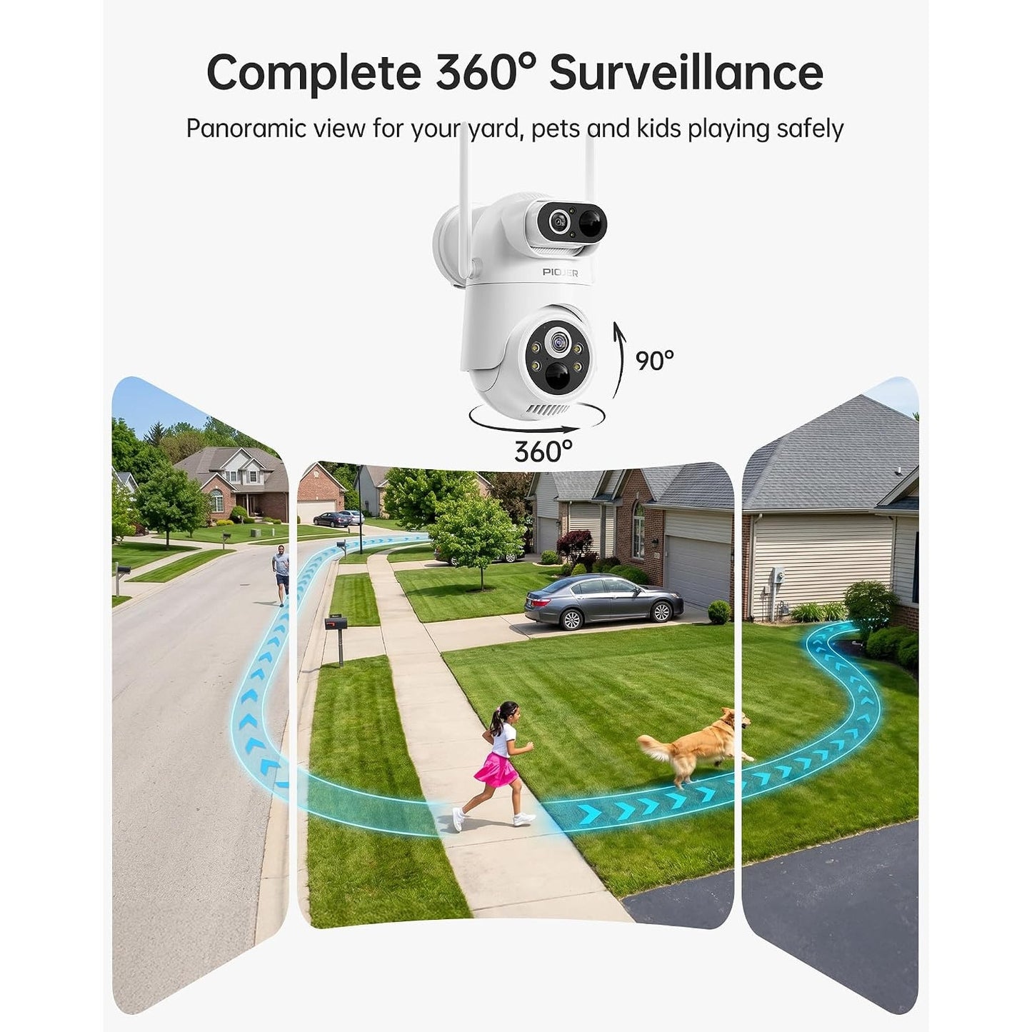 Solar Security Camera Wireless Outdoor Dual Lens 2K PTZ 360 Color Night Vision