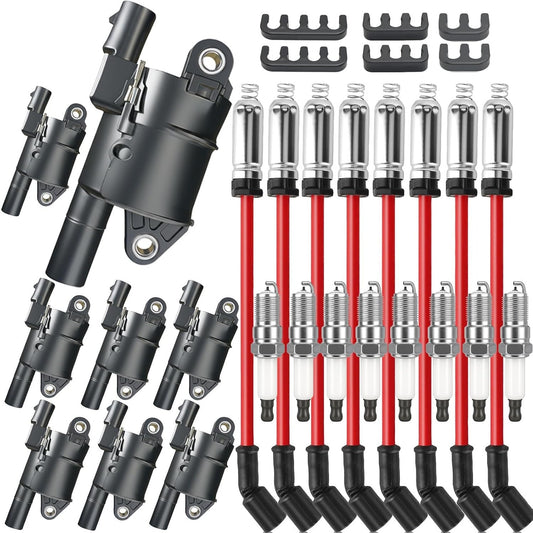 UF414 Round Ignition Coils Iridium Plugs 10mm Wires Set of 8 Chevy GMC 5.3 6.0