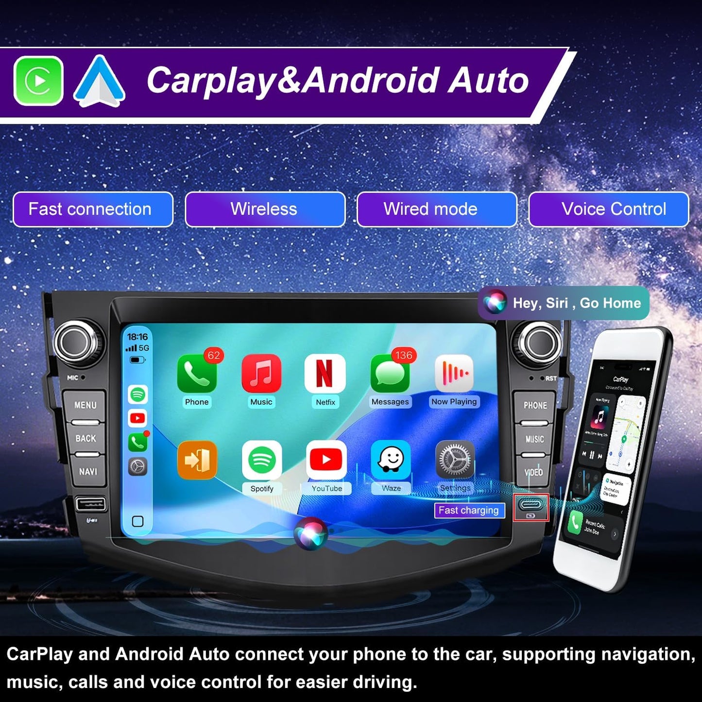 8" Car Stereo for Toyota RAV4 2006-2012 Wireless CarPlay Android Auto GPS 5G WiFi