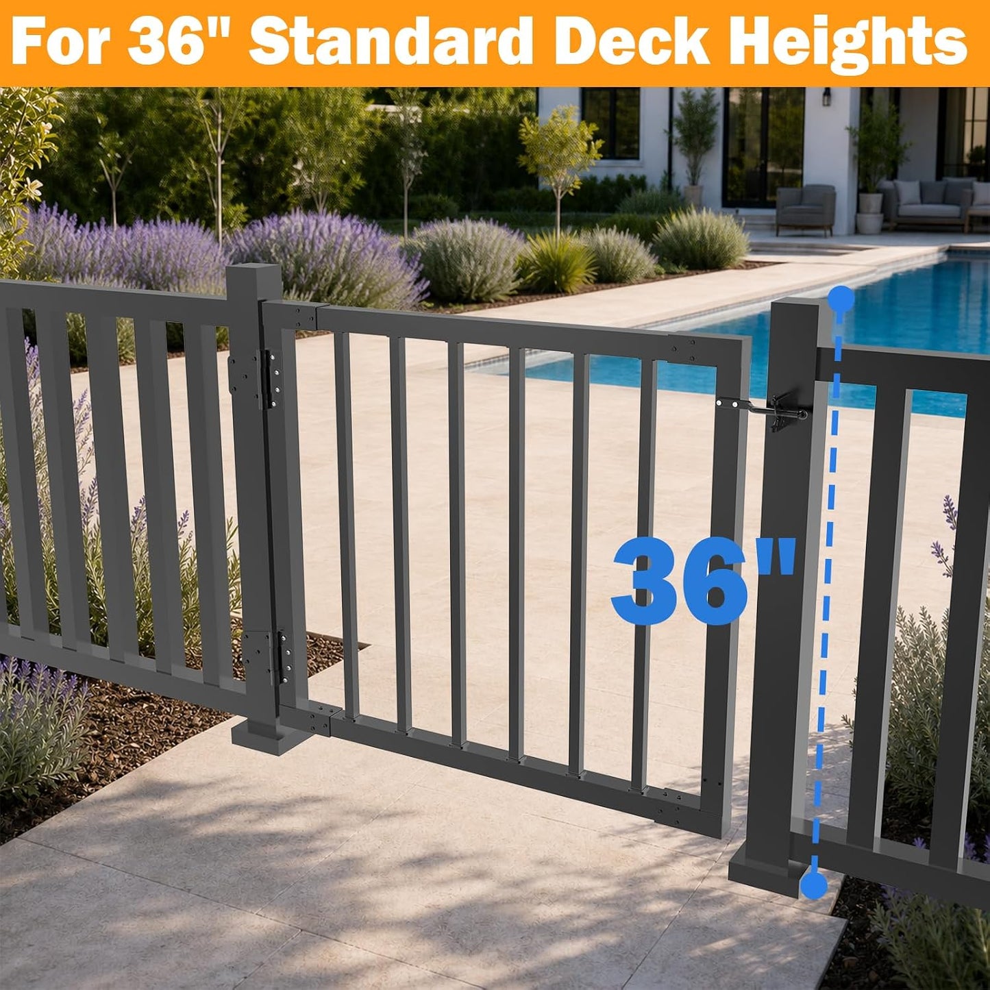 Aluminum Deck Gate 32"H x 36"W Black Hinges Latch Kit Fits 36" Deck Railing