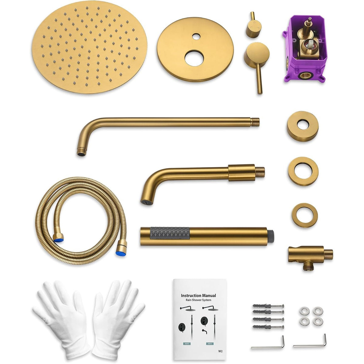 Shower Trim Kit Tub Spout Handheld 10" Rainfall Brushed Gold Pressure Balance