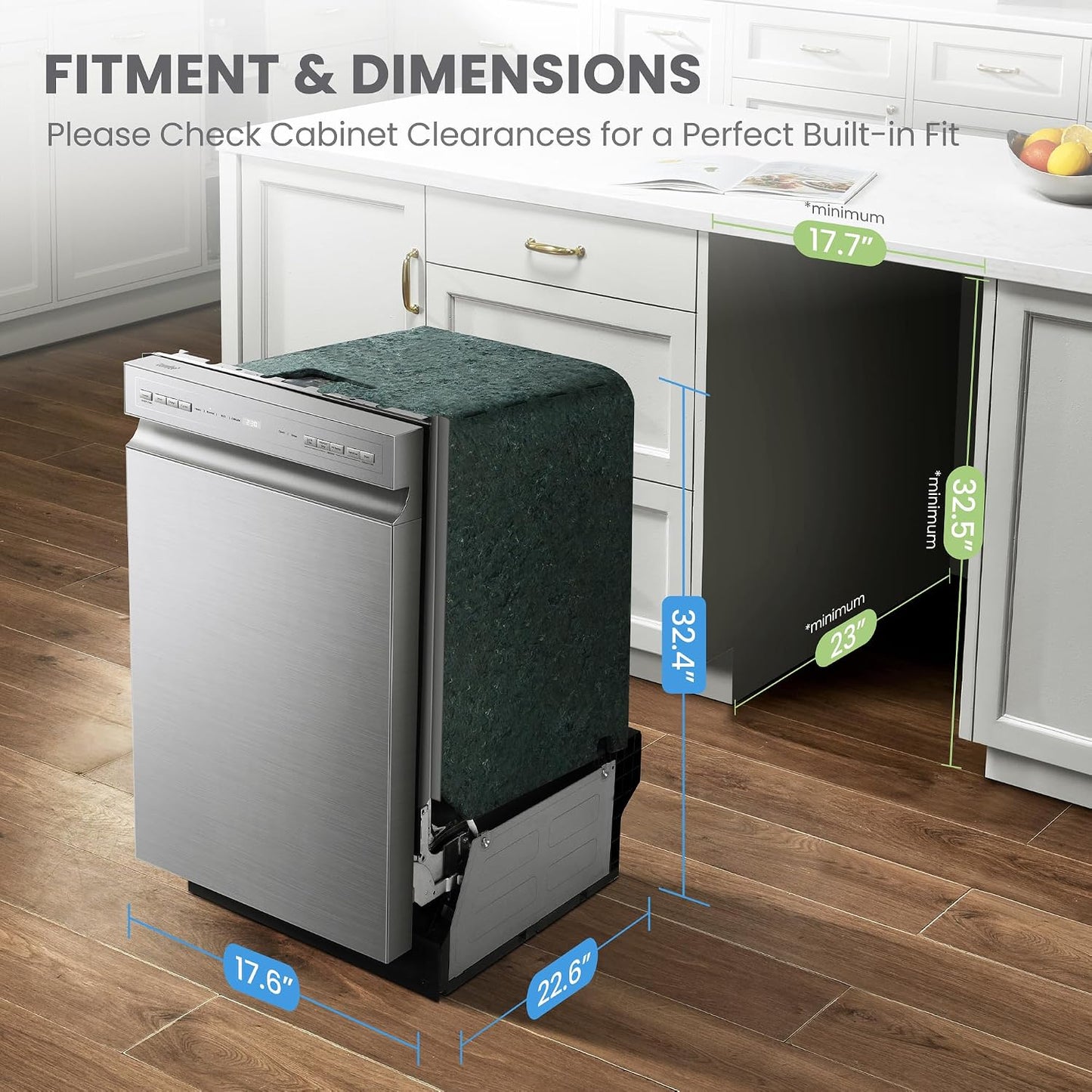 COMFEE 18 Inch Built-In Dishwasher Silver 8 Place Setting Energy Star 52dB