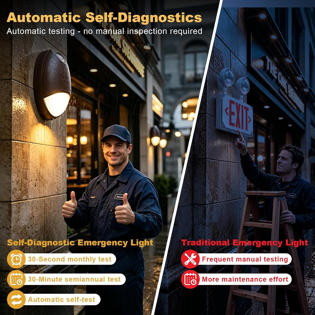 Misopily LED Emergency Wall Pack 120-277V Photocell IP65 Self Test UL