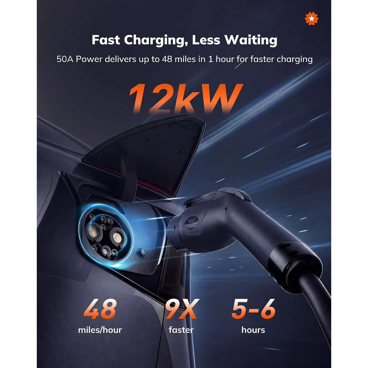 StarCharge 50A 12kW Level 2 EV Charger J1772 Hardwired 25ft WiFi Alexa