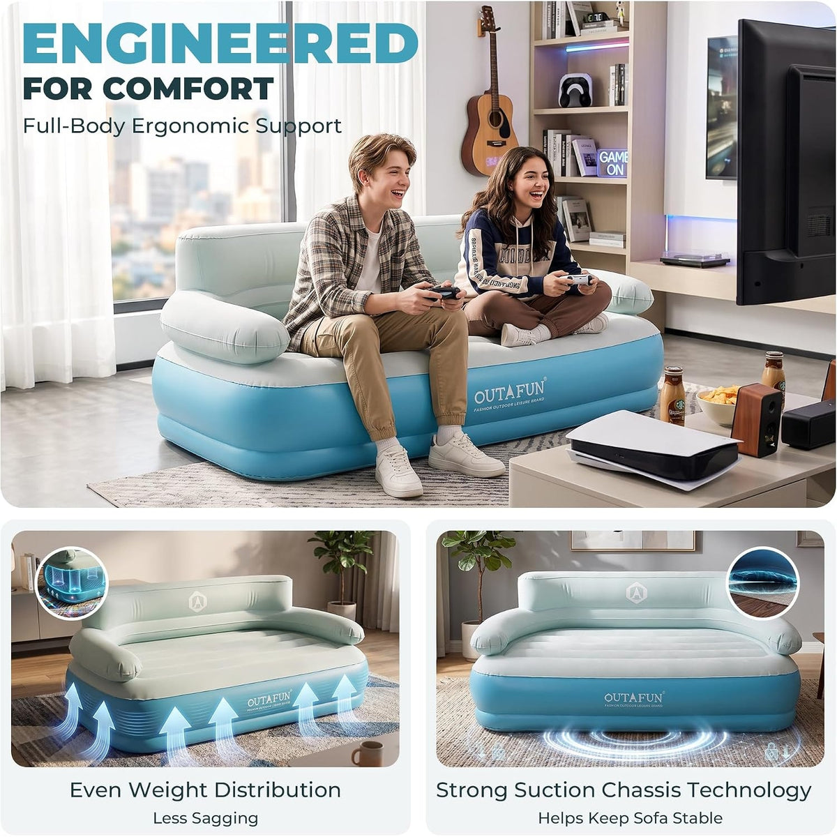 Portable Inflatable Air Couch 661 lb Heavy Duty Rechargeable 1300mAh Pump