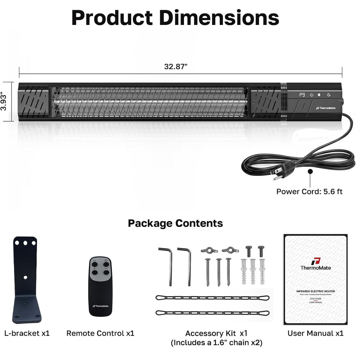 ThermoMate 1500W Patio Heater 120V Infrared Carbon Fiber Remote Wall Ceiling