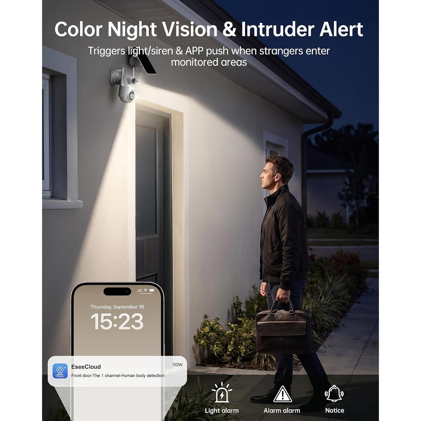 Solar Security Camera Wireless Outdoor Dual Lens 2K PTZ 360 Color Night Vision