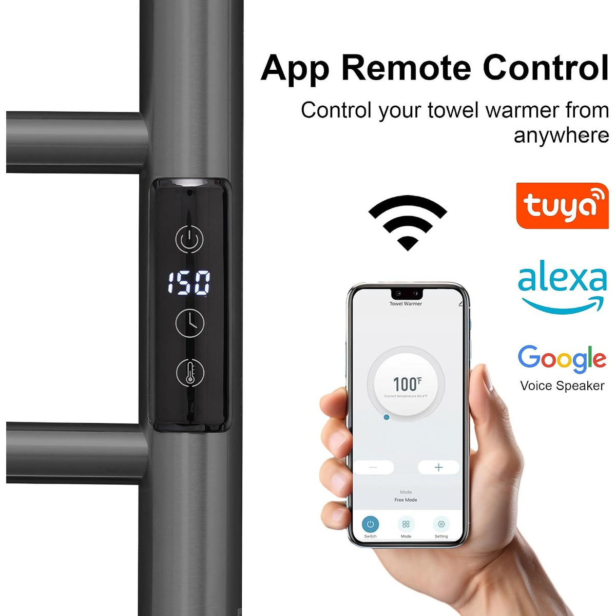 BLARALA Smart Towel Warmer 10 Bar Alexa Google TUYA Wall Mount Gunmetal