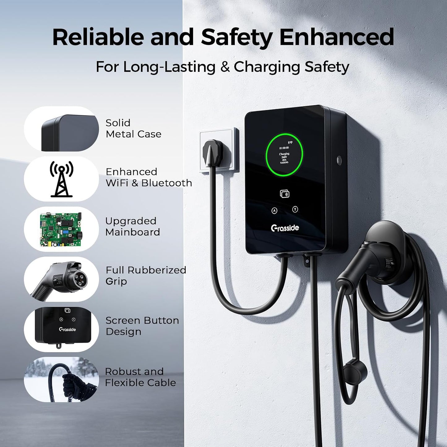 Level 2 EV Charger 40A 9.6kW NEMA 14-50 J1772 25FT WiFi RFID ETL Certified