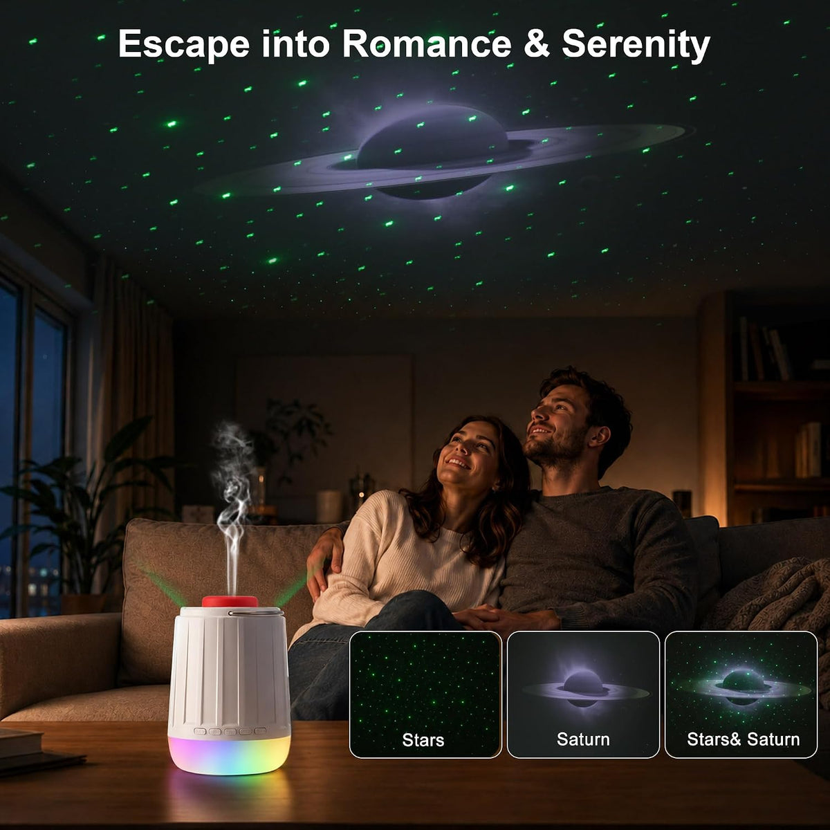 White Noise Sound Machine Galaxy Projector 21 Sounds Bluetooth RGB Night Light